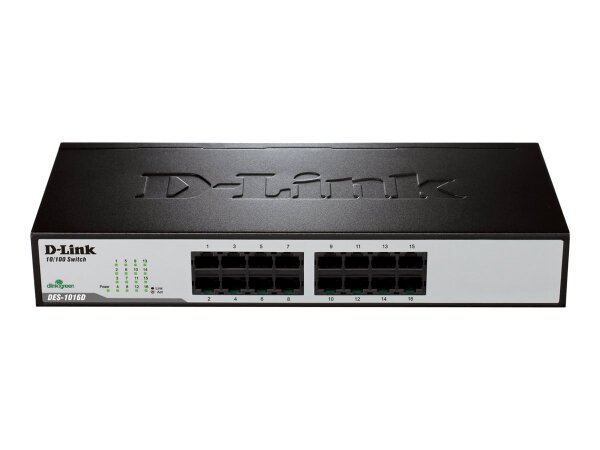 D-LINK DES-1016D 16-Port Fast Ethernet unmanaged Desktop Switch 16x RJ45 10/100 Full-Duplex bis zu 200Mbit/s