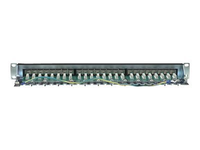 INTELLINET Cat6 Patchpanel geschirmt 24 Ports FTP 1 HE Klemmleisten mit 90 Grad abgewinkelten Kabeleinfuehrungen