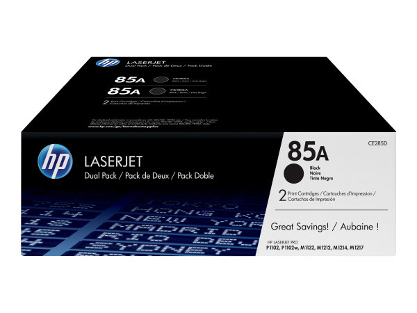 HP 85A original LaserJet Toner cartridge CE285AD black standard capacity 1.600 pages 2-pack