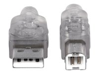 MANHATTAN USB 2.0 Anschlusskabel 1,8m silber USB Typ A Stecker - USB Typ B Stecker  Bis zu 480 Mbps