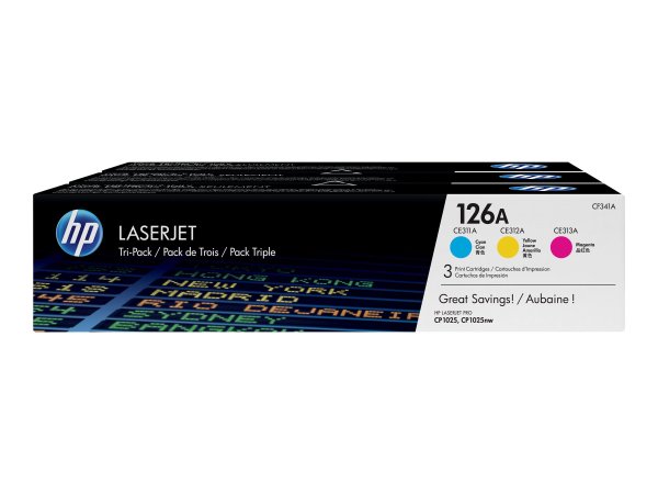 HP 126A original Toner cartridge CF341AD cyan magenta yellow 3x 1.000 pages 3-pack