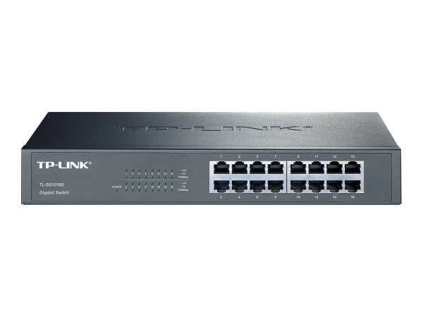 TP-LINK TL-SG1016D 16-Port Gigabit Switch 16× Gigabit RJ45 1U 33,02cm 13Zoll Rack-mountable Steel Case Plug and Play