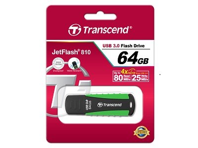 TRANSCEND JetFlash 810 64GB USB 3.0 Flash Drive 80MB/s Water Resistant Green