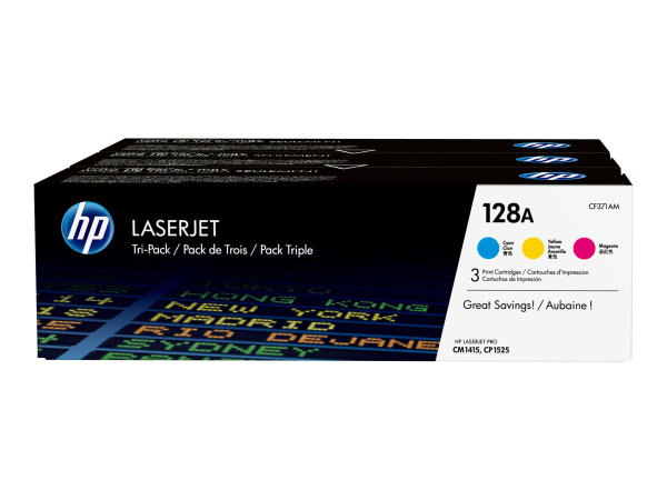 HP 128A original Toner cartridge CF371AM cyan magenta yellow standard capacity 3 x 1.300 pages 3-pack