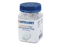 INTELLINET Cat5e RJ45 Modularstecker UTP 3-Punkt-Aderkontaktierung fuer Massivdraht 100 Stecker pro Becher