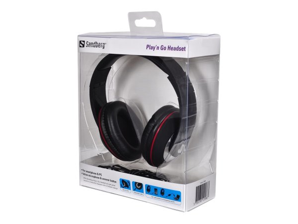 SANDBERG Play  n Go Headset Black mit Mikrofon und Lautstaerkeregler Adapter fuer PC Mobil Tablet inkludiert