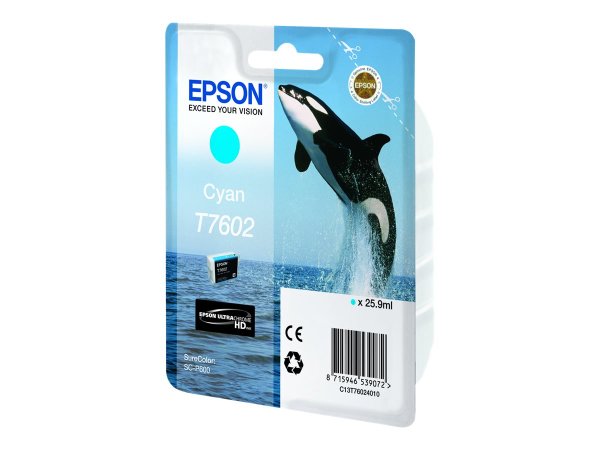 EPSON T7602 Tinte cyan hohe Kapazität 25,9ml 2196 Seiten 1er-Pack