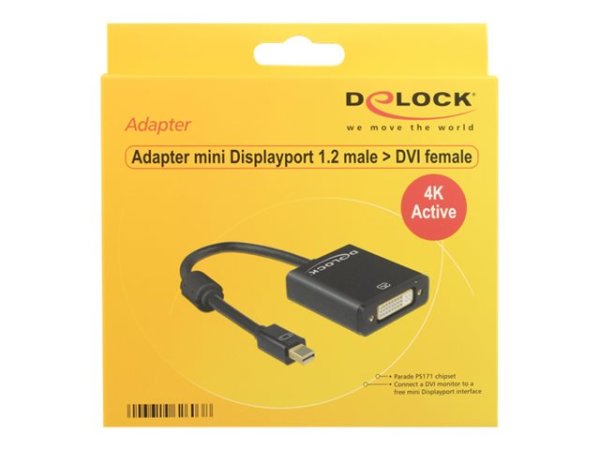 DELOCK Adapterkabel mini DisplayPort 1.2 Stecker > DVI 24+5 Buchse schwarz 4K Aktiv