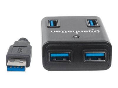 MANHATTAN USB 3.0 Hub 4 Ports Stromversorgung ueber USB oder Netzteil Schwarz Abwaertskompatibel zu USB 2.0 und 1.1 Geraeten