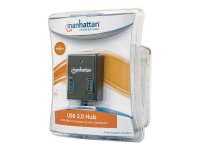 MANHATTAN USB 3.0 Hub 4 Ports Stromversorgung ueber USB oder Netzteil Schwarz Abwaertskompatibel zu USB 2.0 und 1.1 Geraeten