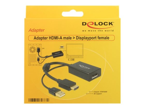 DELOCK Adapterkabel HDMI-A Stecker > Displayport 1.2 Buchse schwarz