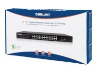 INTELLINET 24-Port Gigabit Ethernet Switch mit 2 SFP-Ports 24 x 10/100/1000 Mbit/s RJ45-Ports + 2 x SFP IEEE 802.3az  48,26cm 19 Zol