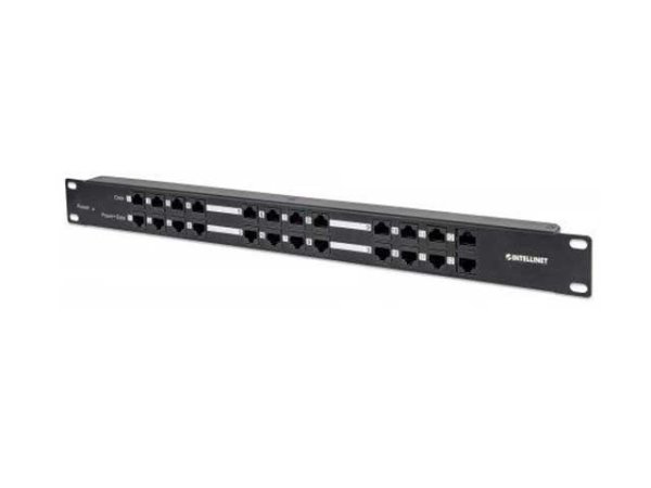 INTELLINET Cat5e PoE-Patchpanel 12-Port Midspanloesung 12 Ports fuer Dateneingang und 12 Ports fuer Datenausgang und Stromausgang