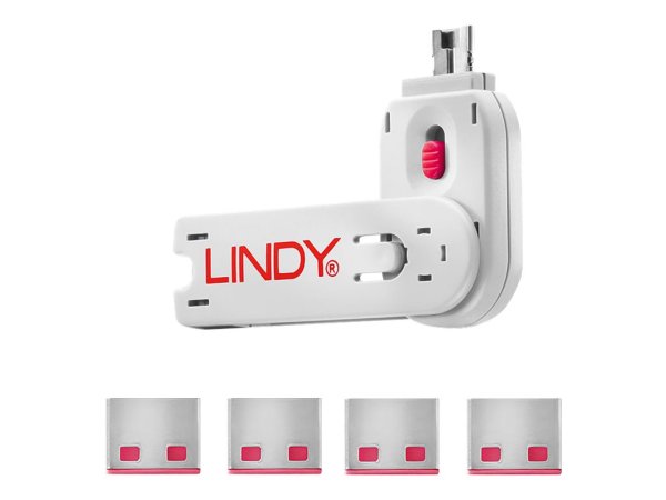 LINDY USB Portschloesser ROT+key. 4 Schloesser mit 1 Schluessel