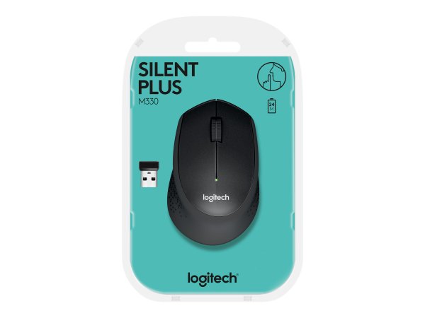 LOGITECH M330 SILENT PLUS Mouse 3 buttons wireless 2.4 GHz USB wireless receiver black