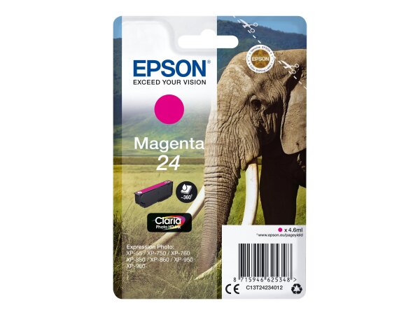 EPSON 1LB 24 ink cartridge magenta standard capacity 4.6ml 360 pages 1-pack blister without alarm