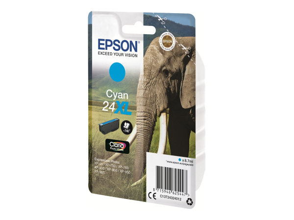 EPSON 1LB 24XL ink cartridge cyan high capacity 8.7ml 740 pages 1-pack blister without alarm