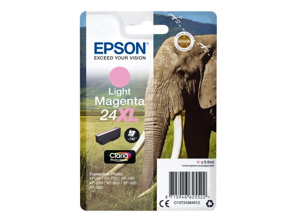 EPSON 1LB 24XL ink cartridge light magenta high capacity 9.8ml 740 pages 1-pack blister without alarm