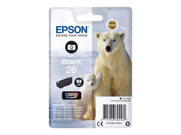 EPSON 5LB 26 ink cartridge photo black standard capacity 4.7ml 200 photos 1-pack blister without alarm