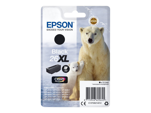 EPSON 4LB 26XL ink cartridge black high capacity 12.2ml 500 pages 1-pack blister without alarm