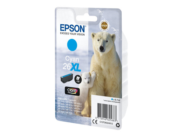 EPSON 1LB 26XL ink cartridge cyan high capacity 9.7ml 700 pages 1-pack blister without alarm