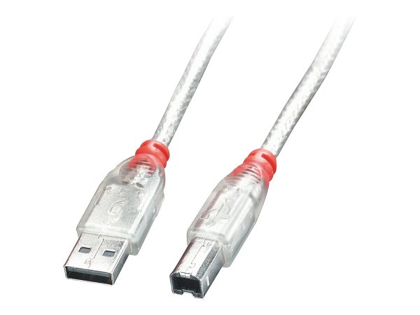 LINDY USB 2.0 Kabel Typ A/B, transparent, 2m Typ A/B M/M High/Full/LowSpeed