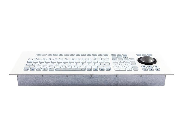 GETT IndoDur folienbeschichtete Tastatur m. Trackball-Frontplatte aus Aluminium mit Gewindebolzen und Kantenschutz IP65 Layout DE