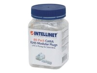 INTELLINET Cat6a RJ45 Modularstecker UTP 3-Punkt-Aderkontaktierung fuer Massivdraht 80 Stecker pro Becher