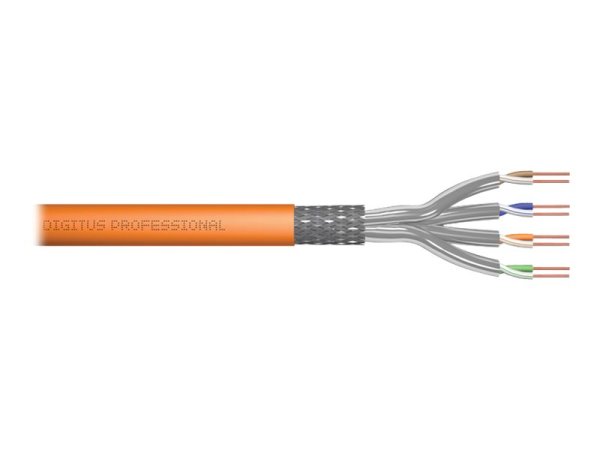 DIGITUS S-FTP PIMF Netzwerk Installationskabel CAT7 simplex 4x2xAWG23/1 100 Ohm LSOH  orange RAL2000 100m Rolle Verlegekabel