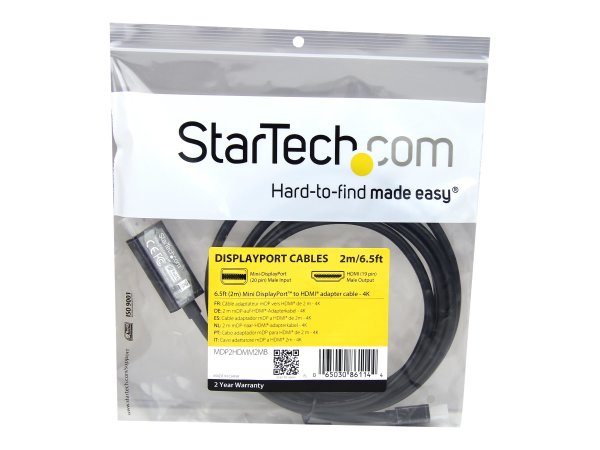 STARTECH.COM Mini DisplayPort to HDMI Converter Cable - 6 ft 2m - 4K