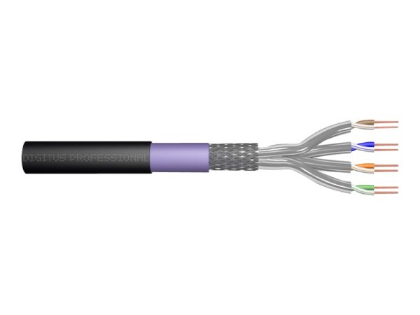 DIGITUS CAT 7 S-FTP Roh-Installationskabel Länge 100 m, Trommel,AWG 23/1, 1200 MHz, PE, Simplex, Farbe Schwarz  Verlegkabel