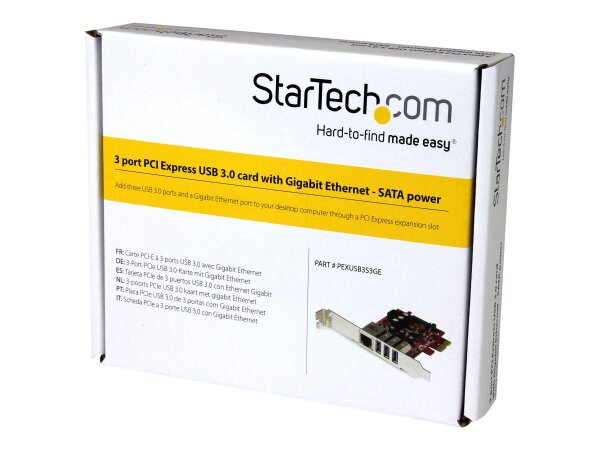 STARTECH.COM 3 Port PCI Express USB 3.0 Karte mit Gigabit Ethernet - 3-fach PCIe USB Schnittstellenkarte mit GbE Anschluss