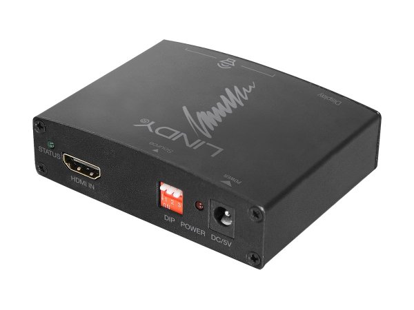 LINDY HDMI 4K Audio Extractor mit Bypass Aufloesungen bis UHD 4K Audio via TOSLink und COAXIAL digital und 3.5mm Stereo analog