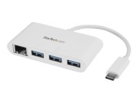 STARTECH.COM 3-Port USB-C Hub with Gigabit Ethernet - USB-C to 3x USB-A - USB 3.0 Hub - White