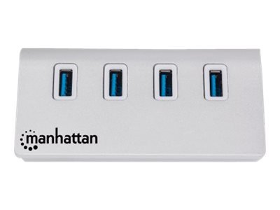 MANHATTAN 4-Port USB 3.0 Hub 4 USB 3.0 Typ A-Ports Aluminiumgehaeuse Stromversorgung ueber USB oder Netzteil