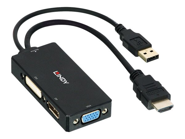 LINDY HDMI an DP/DVI/VGA Konverter Unterstuetzt Aufloesungen bis Ultra HD 4K DisplayPort und Full HD DVI-D und VGA