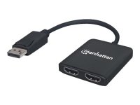 MANHATTAN DP auf 2-Port HDMI-Splitter mit MST verteilt ein DisplayPort-Signal auf zwei HDMI-Monitore 4K30Hz Strom ueber USB schwarz