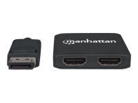 MANHATTAN DP auf 2-Port HDMI-Splitter mit MST verteilt ein DisplayPort-Signal auf zwei HDMI-Monitore 4K30Hz Strom ueber USB schwarz