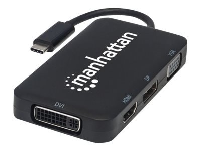 MANHATTAN USB-C Audio/Video-Konverter 4- in-1 USB 3.1 Typ C-Stecker auf HDMI-/DisplayPort-/VGA- oder DVI-Buchse schwarz