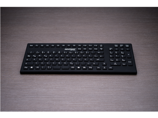 GETT InduProof Smart Classic Silikon Tastatur mit NUM-block 106 Tasten IP68 wasserdicht desinfizierbar USB Farbe: schwarz Layout: DE