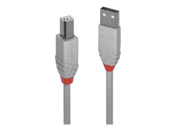 LINDY 3m USB 2.0 Type A to B Cable Anthra Line USB Type A Male to B Male cool grey