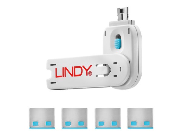 LINDY USB Portschloesser 4xBLAU+Key 4 Schloesser mit 1 Schluessel