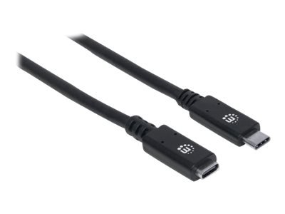 MANHATTAN 3.1 USB-C Verlaengerungskabel 0,5m SuperSpeed+ USB 3.1 Gen2 Typ C-Stecker auf Typ C-Buchse 10 Gbit/s 5 A schwarz