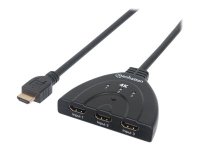 MANHATTAN 4K 3-Port HDMI-Switch 4K60Hz Stromversorgung ueber USB integriertes Kabel schwarz