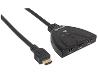 MANHATTAN 4K 3-Port HDMI-Switch 4K60Hz Stromversorgung ueber USB integriertes Kabel schwarz