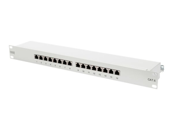 DIGITUS CAT 6 Klasse E Patch Panel geschirmt 16-Port RJ45 8P8C LSA 1HE Rack Mount Farbe Schwarz RAL 9005