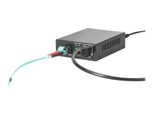 DIGITUS PoE bei Medienkonverter SFP 10/100 / 1000Base-T zu SFP Open Slot Inkl. Netzteil 30 W PoE ohne SFP-Modul