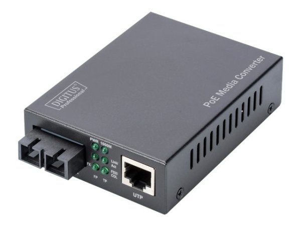 DIGITUS PoE Media Converter Multimode 10/100/1000Base-T zu 1000Base-SX Inkl. Netzteil 30W SC connector Up to 0.5km