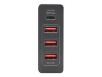 DIGITUS 4-Port USB-Ladeadapter 72W 1x USB-C PD 5 9 15 20V/3A 3x USB-A 5V/2.4A schwarz