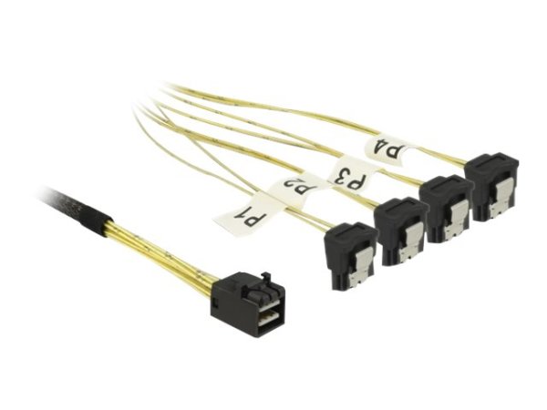 DELOCK Kabel Mini SAS HD SFF-8643 > 4 x SATA 7 Pin gewinkelt 0,5 m